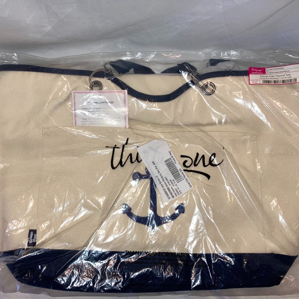 New Thirty One Canvas Crew Tote Natural w/Navy Anchor 096A